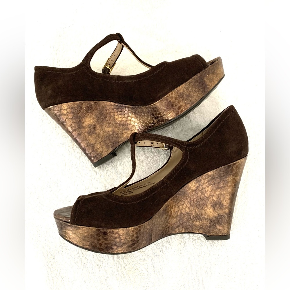 NEW Franco Sarto Suede Brown Wedges